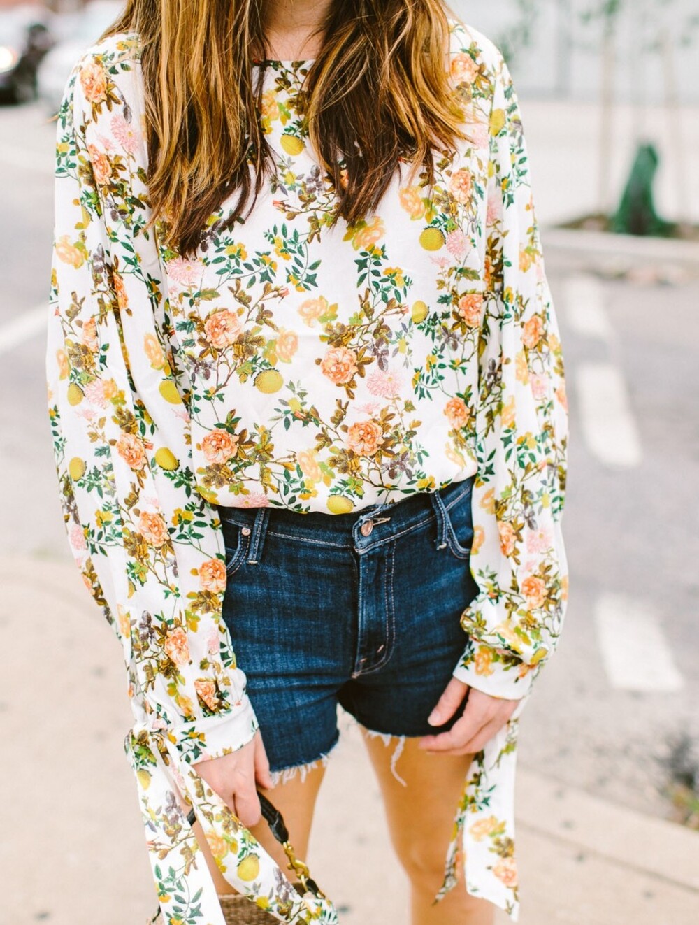 NWT Banana Republic Lemon Botanical Floral Puff Sleeve Tie-Cuff Peasant Blouse